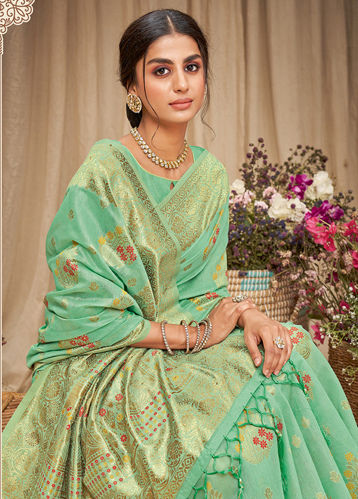 Sea Green Spun Silk Saree With Blouse Piece - Indian Silk House Agencies