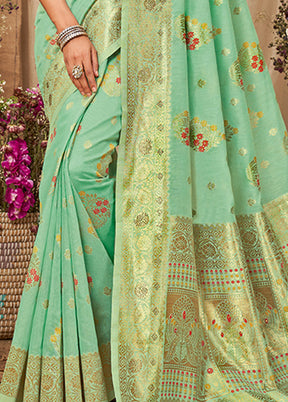 Sea Green Spun Silk Saree With Blouse Piece - Indian Silk House Agencies