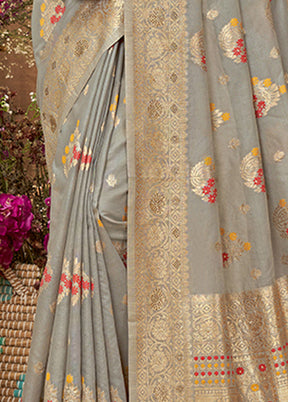 Grey Spun Silk Saree With Blouse Piece - Indian Silk House Agencies