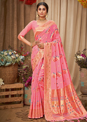 Pink Spun Silk Saree With Blouse Piece - Indian Silk House Agencies