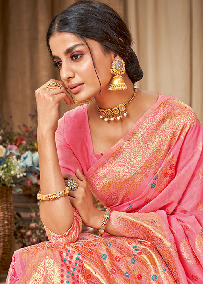 Pink Spun Silk Saree With Blouse Piece - Indian Silk House Agencies