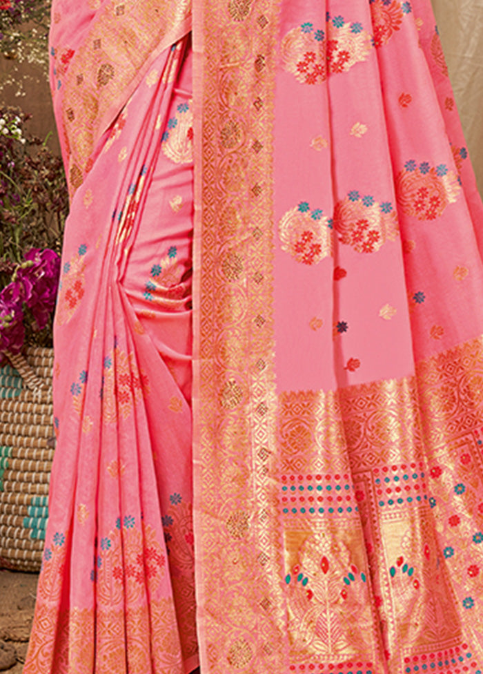 Pink Spun Silk Saree With Blouse Piece - Indian Silk House Agencies