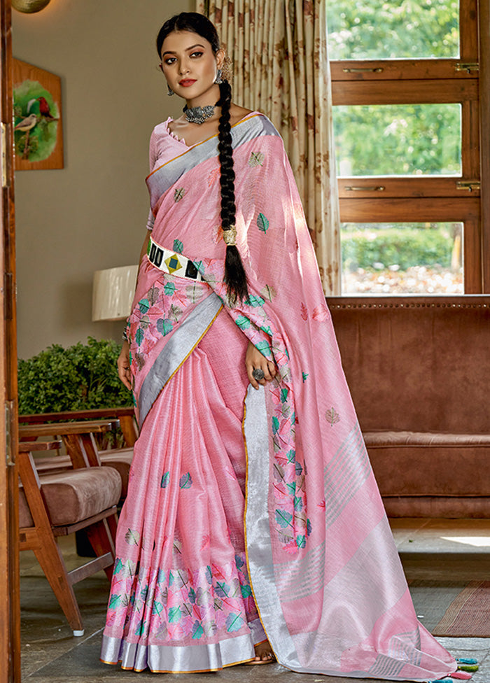 Pink Spun Silk Saree With Blouse Piece - Indian Silk House Agencies