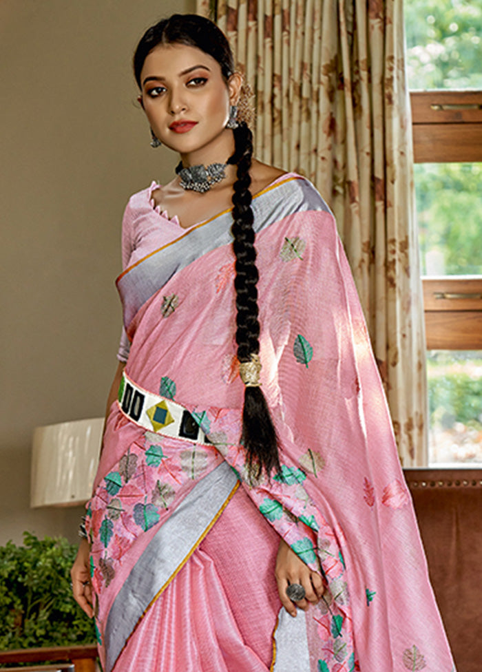 Pink Spun Silk Saree With Blouse Piece - Indian Silk House Agencies