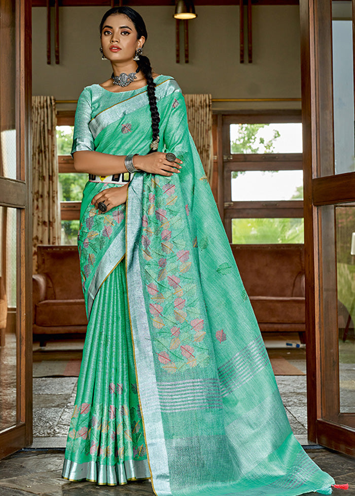 Sea Green Spun Silk Saree With Blouse Piece - Indian Silk House Agencies