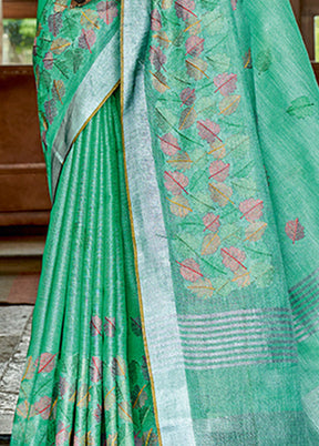 Sea Green Spun Silk Saree With Blouse Piece - Indian Silk House Agencies