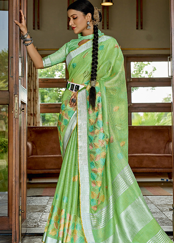 Light Green Spun Silk Saree With Blouse Piece - Indian Silk House Agencies