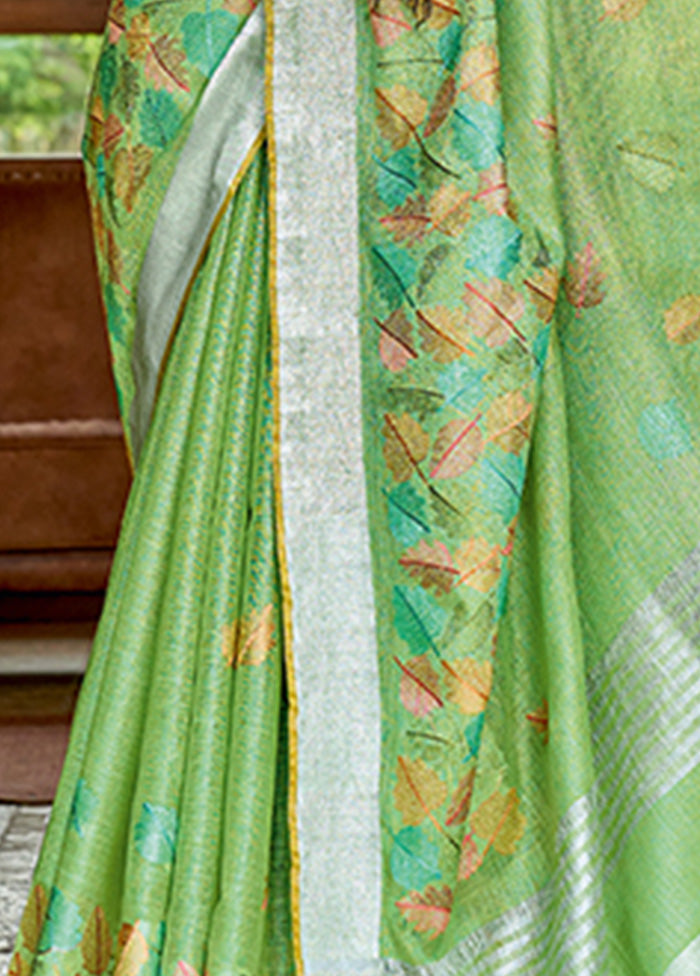 Light Green Spun Silk Saree With Blouse Piece - Indian Silk House Agencies