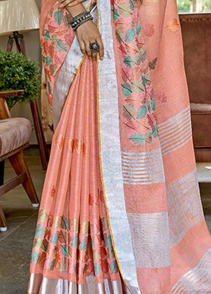 Peach Spun Silk Saree With Blouse Piece - Indian Silk House Agencies