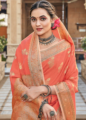 Orange Spun Silk Saree With Blouse Piece - Indian Silk House Agencies