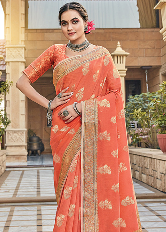 Orange Spun Silk Saree With Blouse Piece - Indian Silk House Agencies