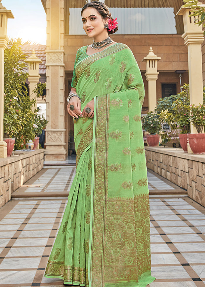 Light Green Spun Silk Saree With Blouse Piece - Indian Silk House Agencies