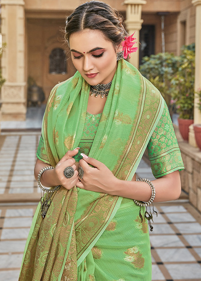 Light Green Spun Silk Saree With Blouse Piece - Indian Silk House Agencies