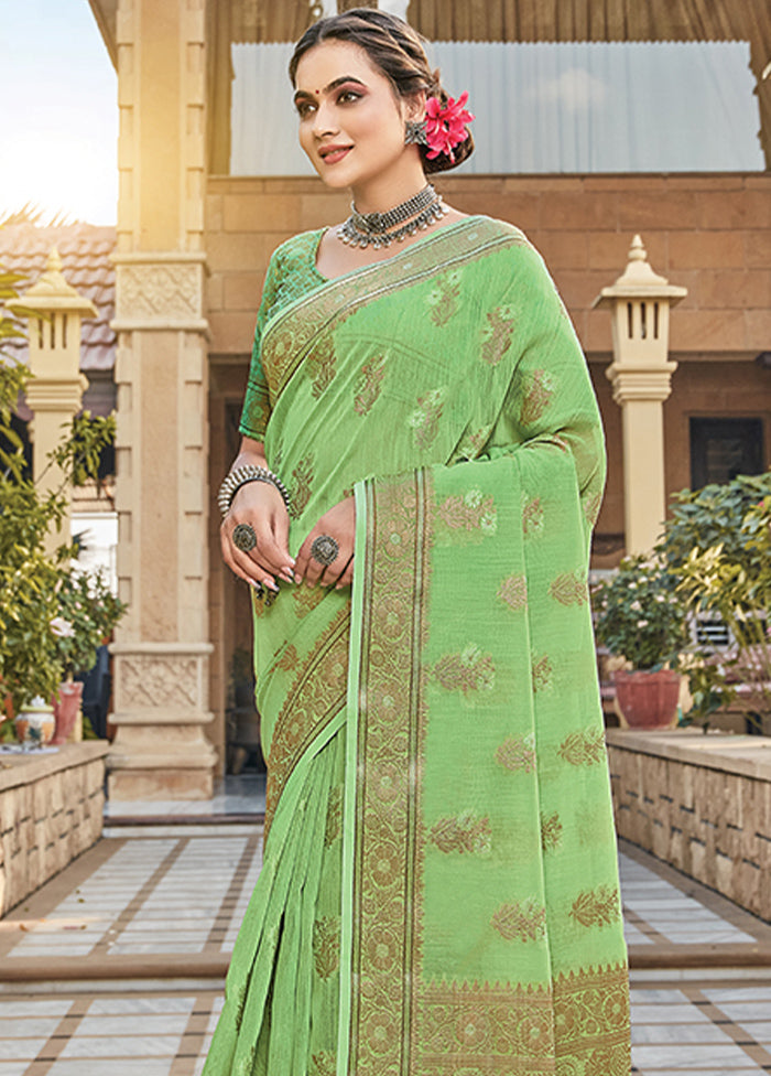 Light Green Spun Silk Saree With Blouse Piece - Indian Silk House Agencies