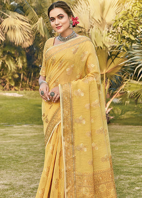 Yellow Spun Silk Saree With Blouse Piece - Indian Silk House Agencies