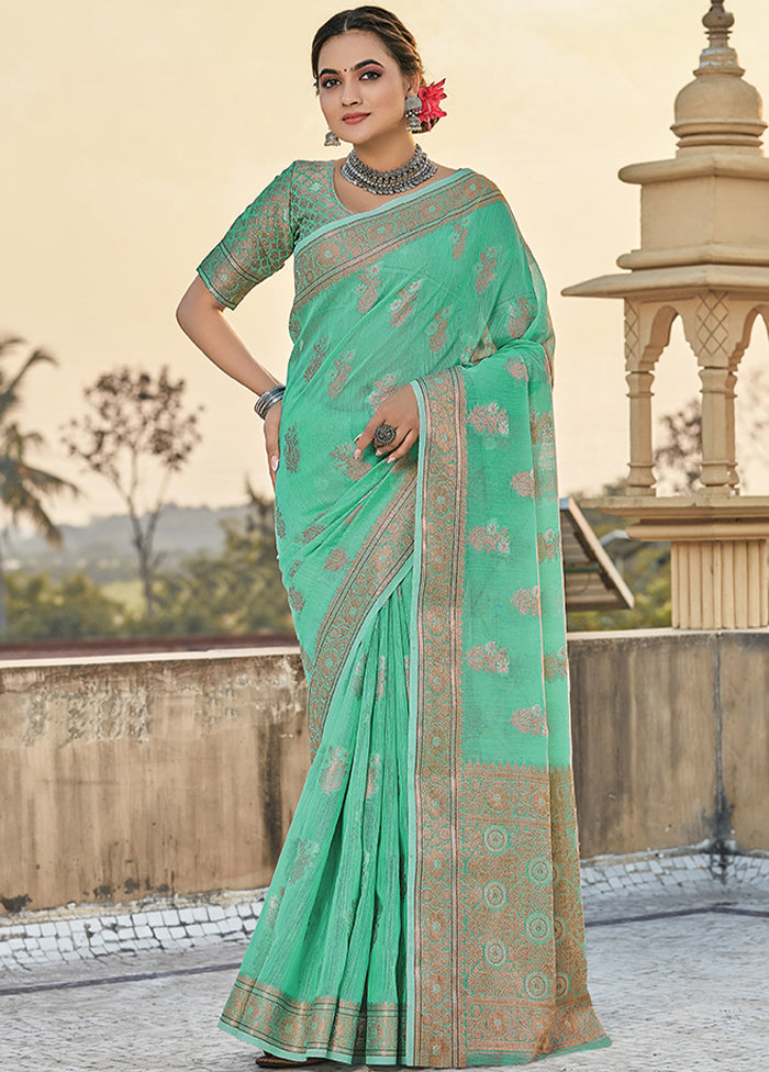 Rama Spun Silk Saree With Blouse Piece - Indian Silk House Agencies