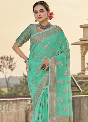 Rama Spun Silk Saree With Blouse Piece - Indian Silk House Agencies