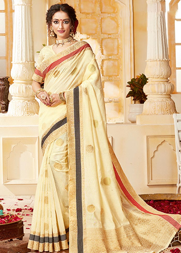 Cream Spun Silk Saree With Blouse Piece - Indian Silk House Agencies