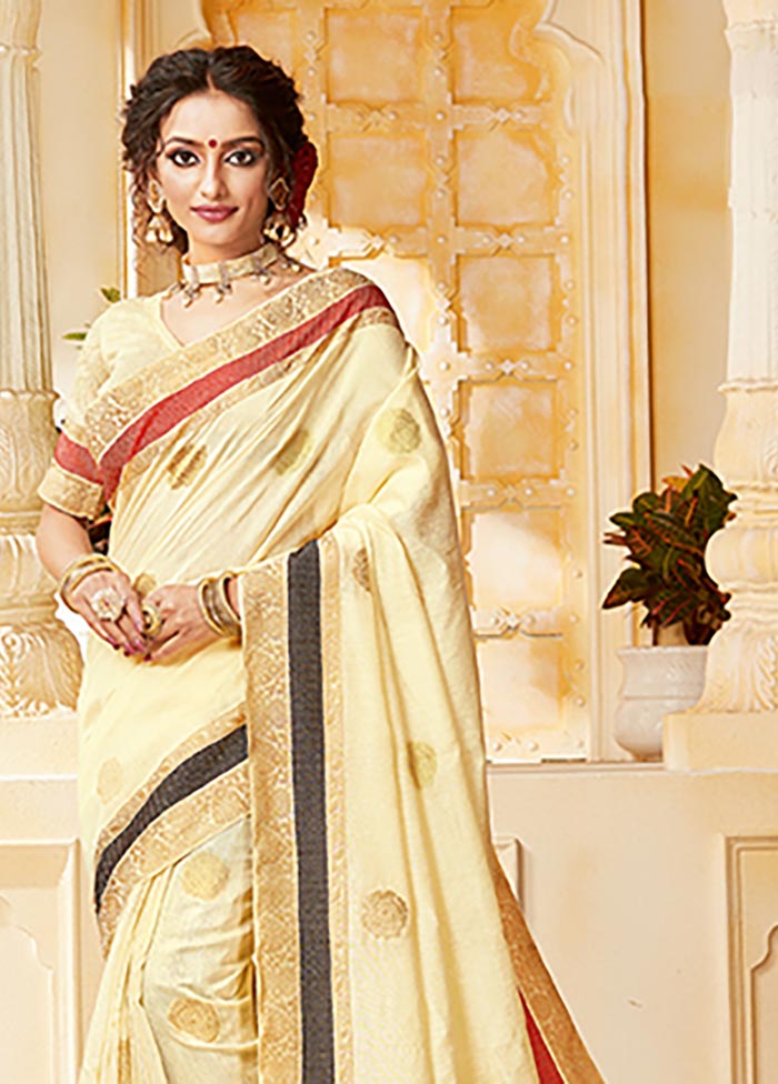 Cream Spun Silk Saree With Blouse Piece - Indian Silk House Agencies