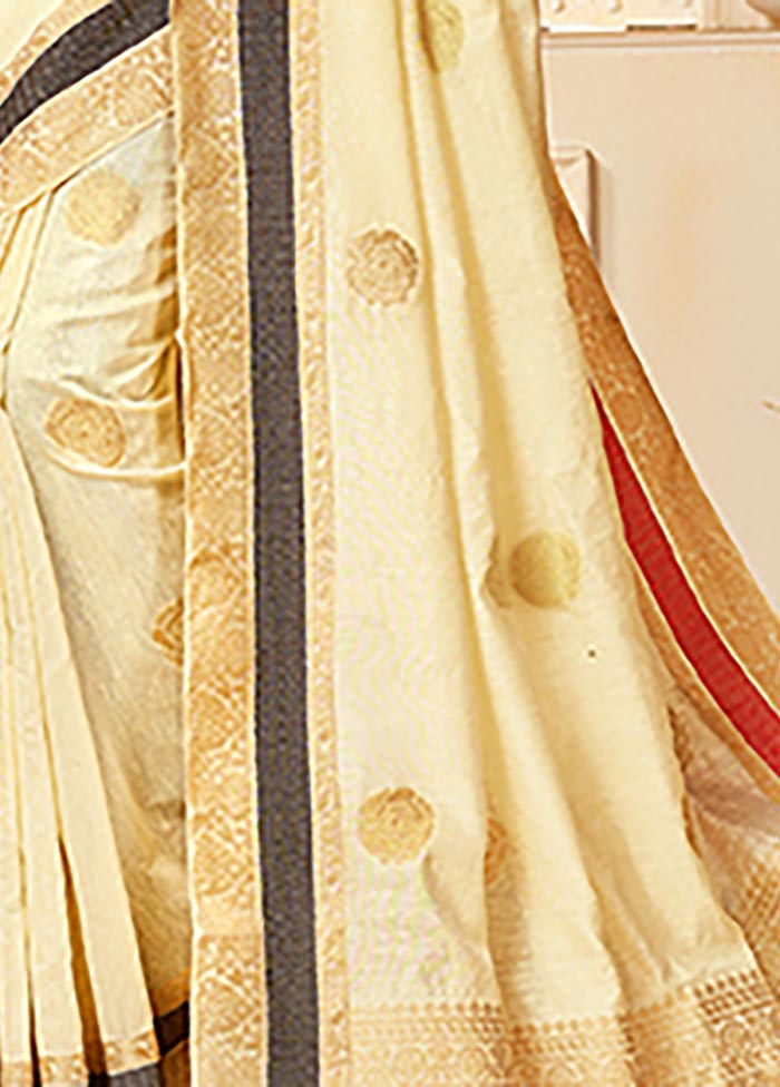 Cream Spun Silk Saree With Blouse Piece - Indian Silk House Agencies