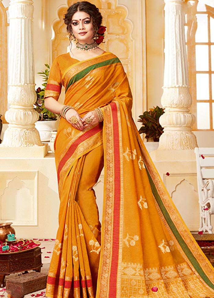 Mustard Spun Silk Saree With Blouse Piece - Indian Silk House Agencies