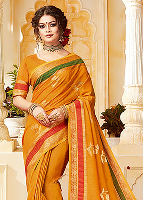 Mustard Spun Silk Saree With Blouse Piece - Indian Silk House Agencies