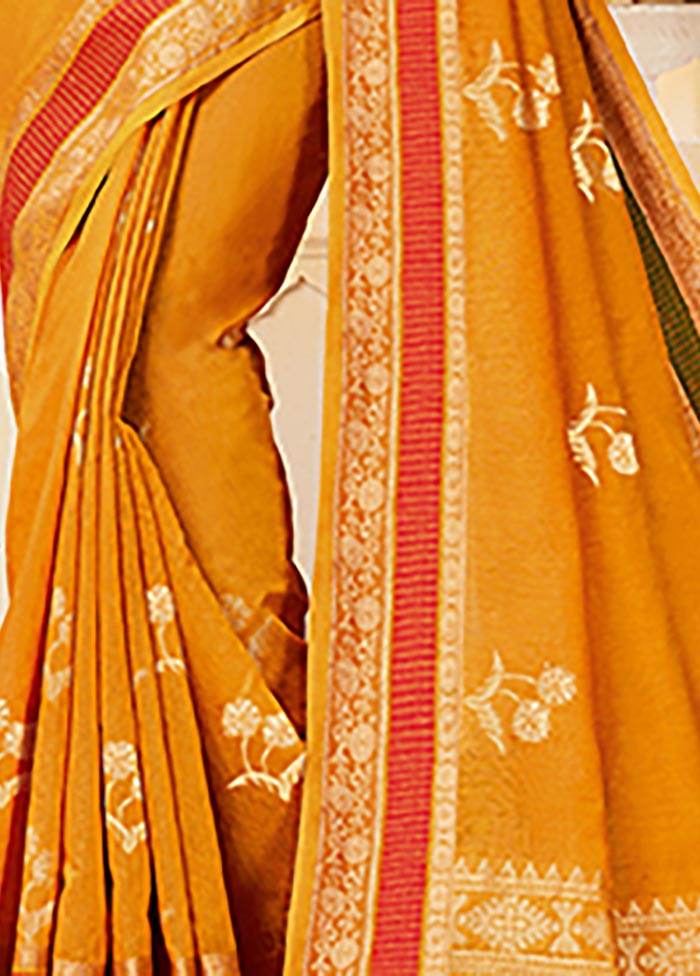 Mustard Spun Silk Saree With Blouse Piece - Indian Silk House Agencies