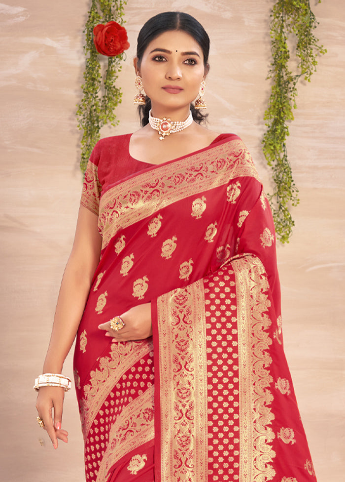 Red Spun Silk Saree With Blouse Piece - Indian Silk House Agencies