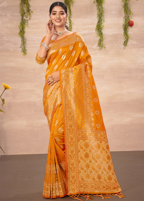 Yellow Spun Silk Saree With Blouse Piece - Indian Silk House Agencies