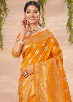 Yellow Spun Silk Saree With Blouse Piece - Indian Silk House Agencies