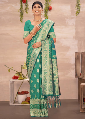 Rama Spun Silk Saree With Blouse Piece - Indian Silk House Agencies