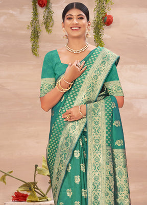 Rama Spun Silk Saree With Blouse Piece - Indian Silk House Agencies