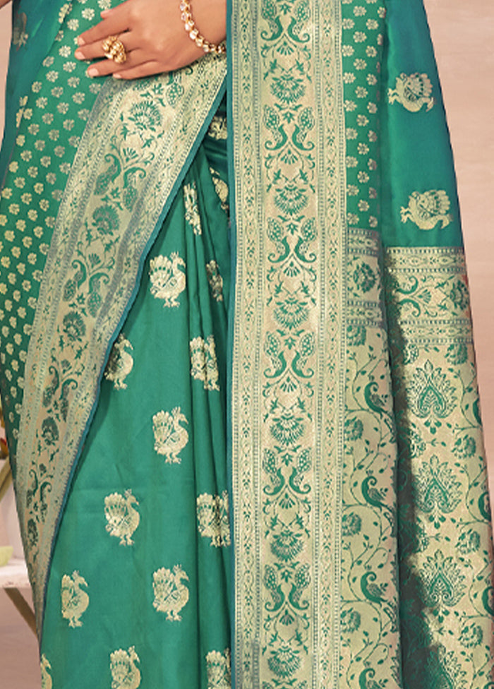 Rama Spun Silk Saree With Blouse Piece - Indian Silk House Agencies