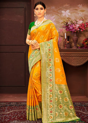 Yellow Spun Silk Saree With Blouse Piece - Indian Silk House Agencies