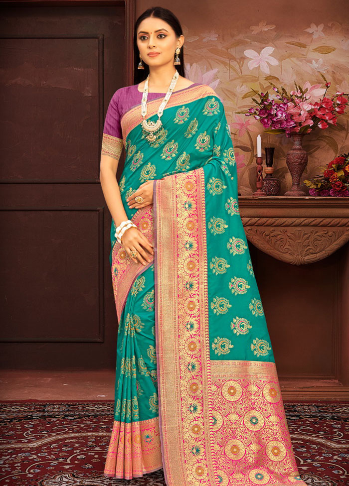 Sea Green Spun Silk Saree With Blouse Piece - Indian Silk House Agencies