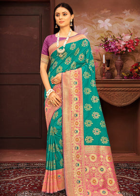 Sea Green Spun Silk Saree With Blouse Piece