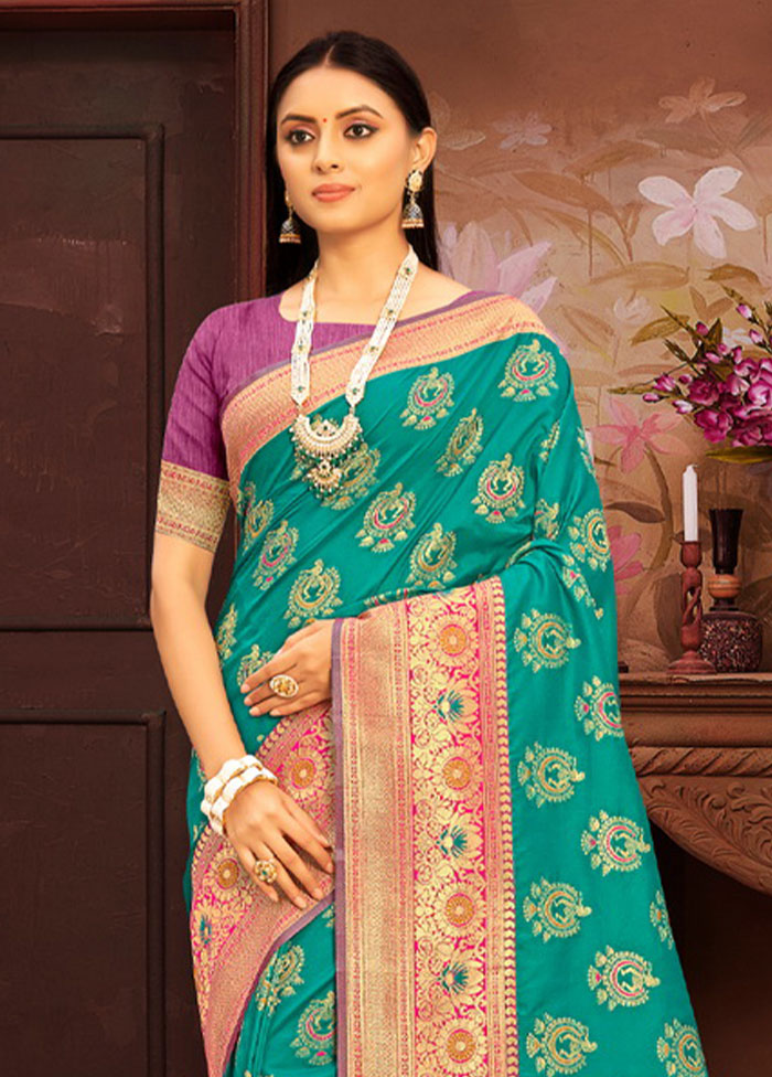 Sea Green Spun Silk Saree With Blouse Piece