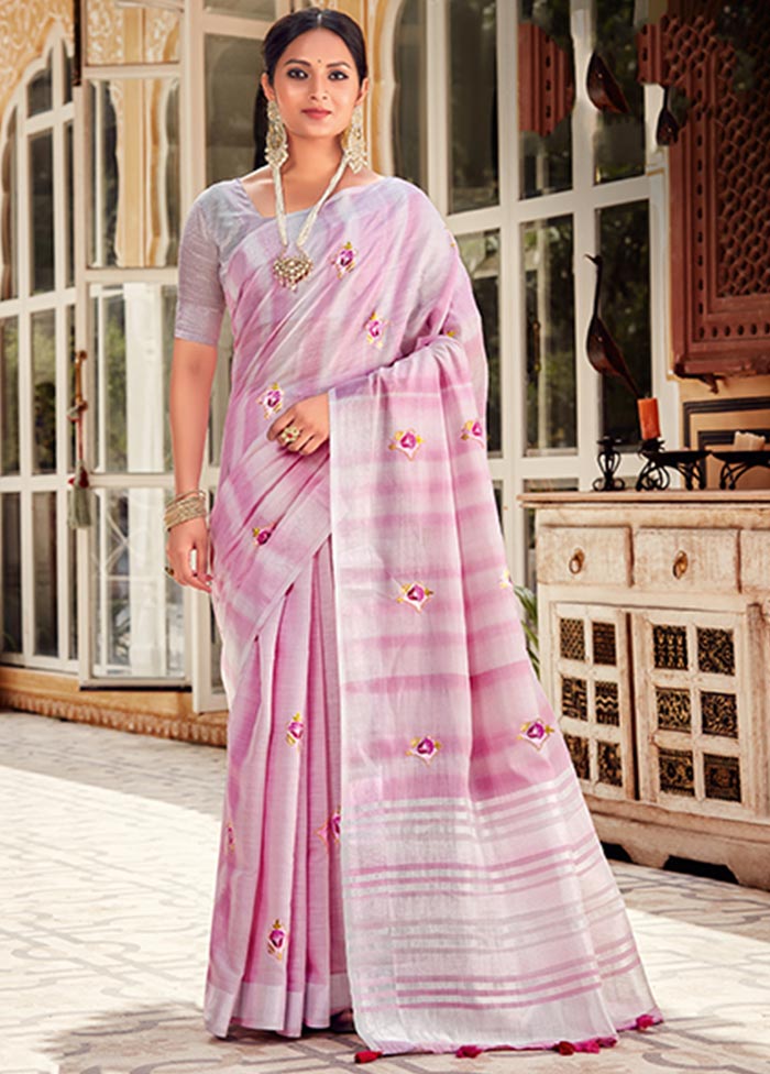 Pink Spun Silk Saree With Blouse Piece