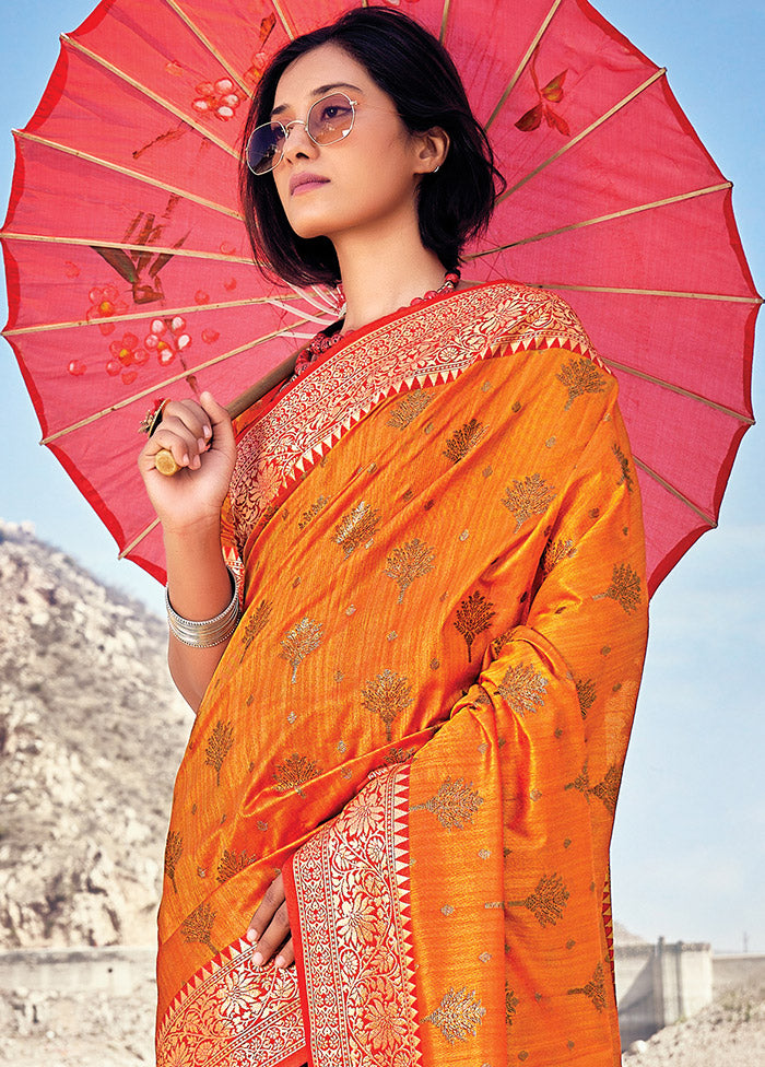 Orange Spun Silk Saree With Blouse Piece - Indian Silk House Agencies