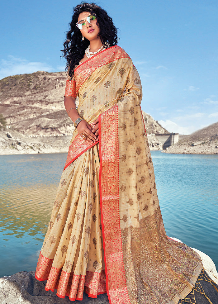 Cream Spun Silk Saree With Blouse Piece - Indian Silk House Agencies