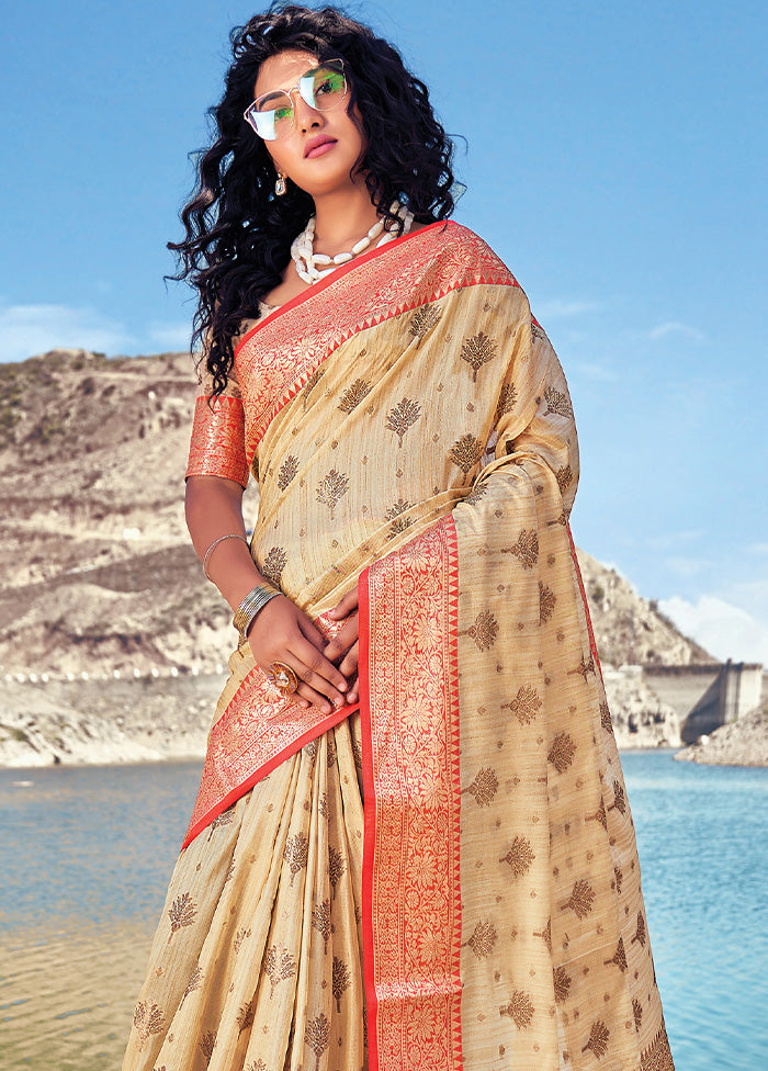 Cream Spun Silk Saree With Blouse Piece - Indian Silk House Agencies