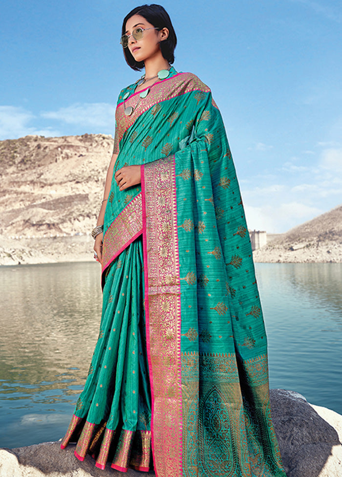 Sea Green Spun Silk Saree With Blouse Piece