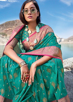 Sea Green Spun Silk Saree With Blouse Piece