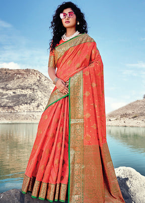 Peach Spun Silk Saree With Blouse Piece - Indian Silk House Agencies