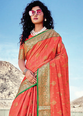 Peach Spun Silk Saree With Blouse Piece - Indian Silk House Agencies