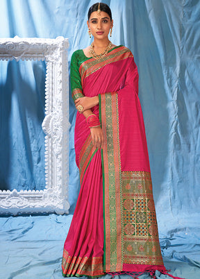 Dark Pink Spun Silk Saree With Blouse Piece - Indian Silk House Agencies