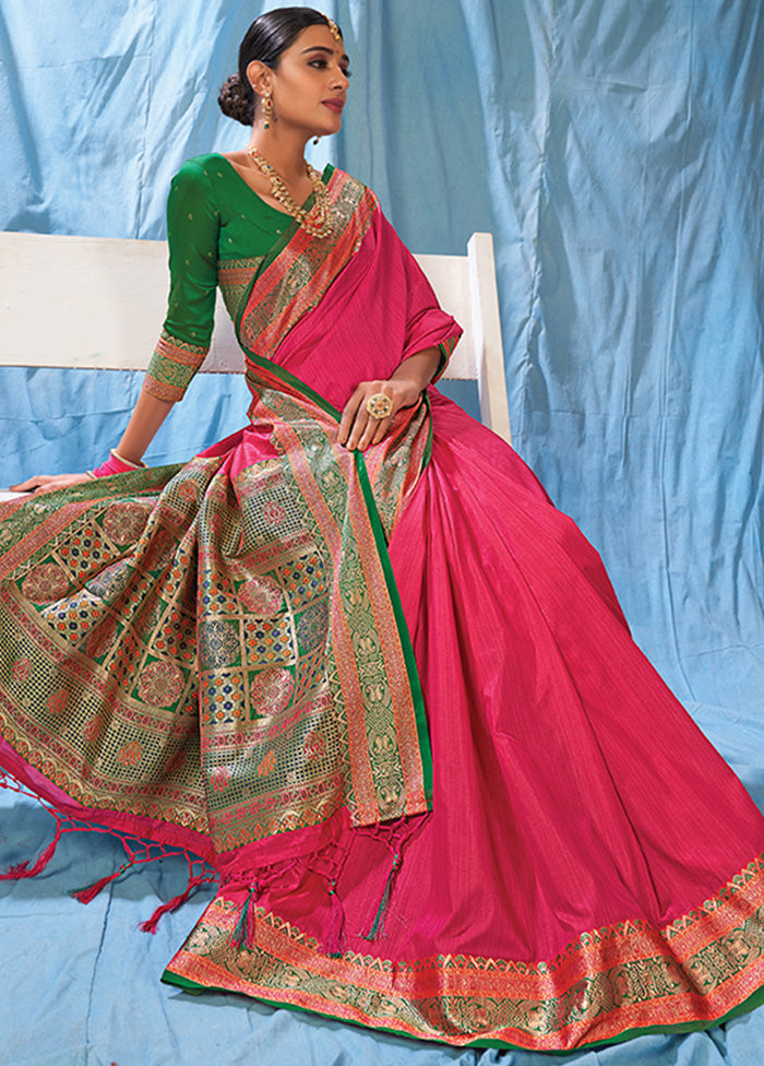 Dark Pink Spun Silk Saree With Blouse Piece - Indian Silk House Agencies