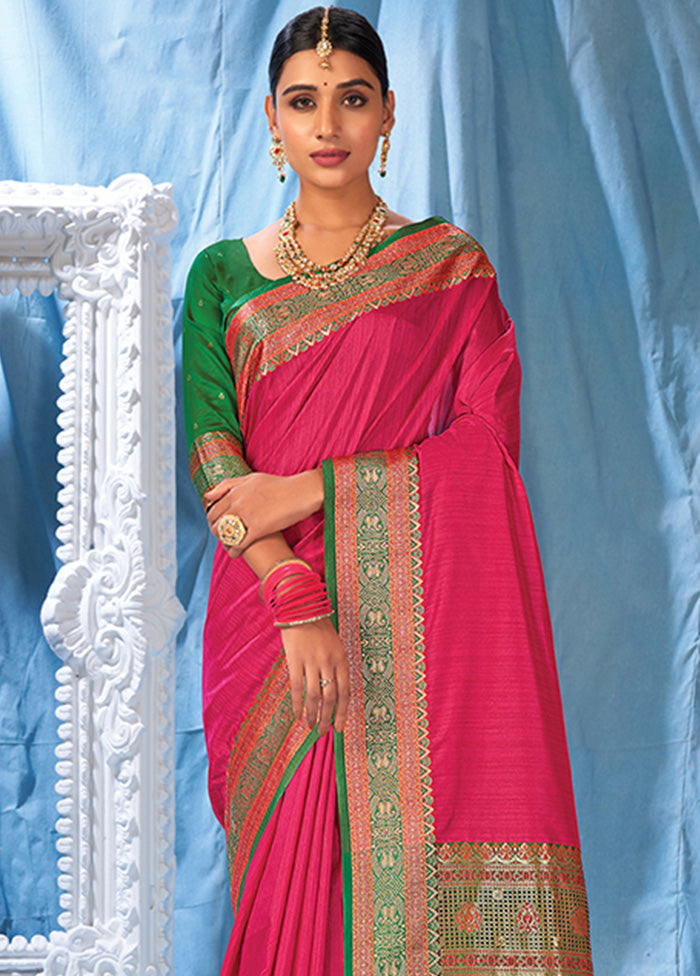 Dark Pink Spun Silk Saree With Blouse Piece - Indian Silk House Agencies