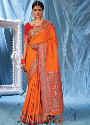 Orange Spun Silk Saree With Blouse Piece - Indian Silk House Agencies