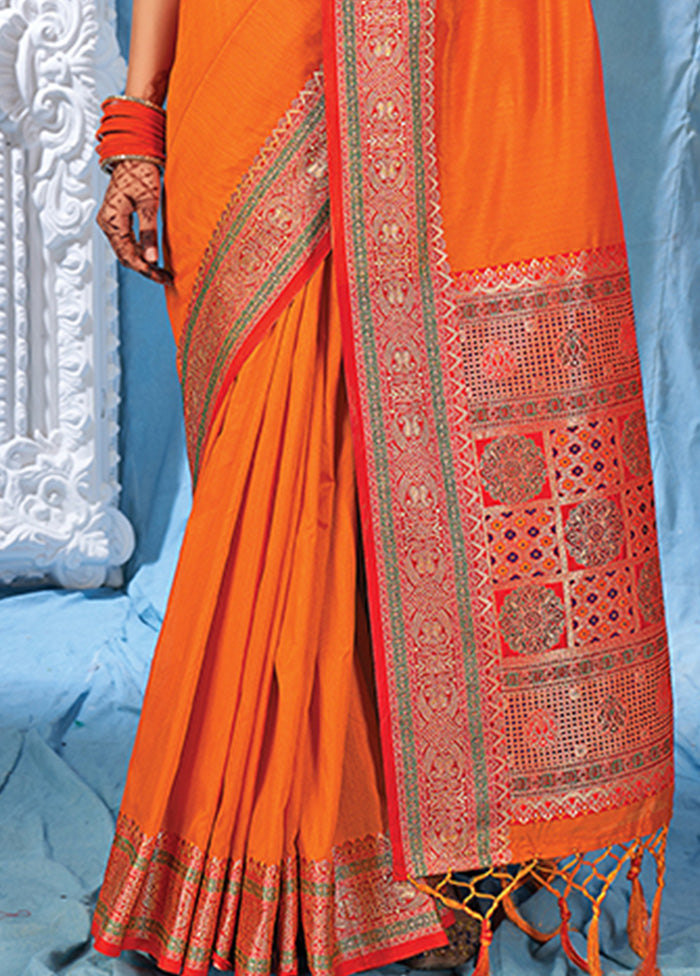 Orange Spun Silk Saree With Blouse Piece - Indian Silk House Agencies